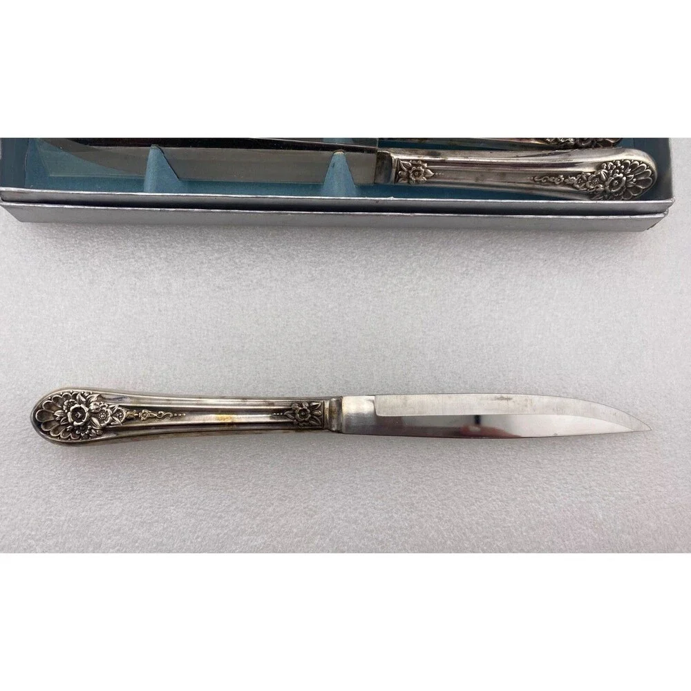 Original Rogers International Silver Co Knives Set 6pc Box Silverplate Stainless
